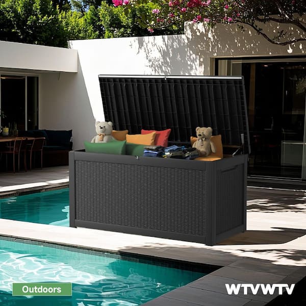 260 Gal. Waterproof Outdoor Resin Storage Deck Box, Large Lockable Capacity, Versatile Deck Outdoor Storage Bench
