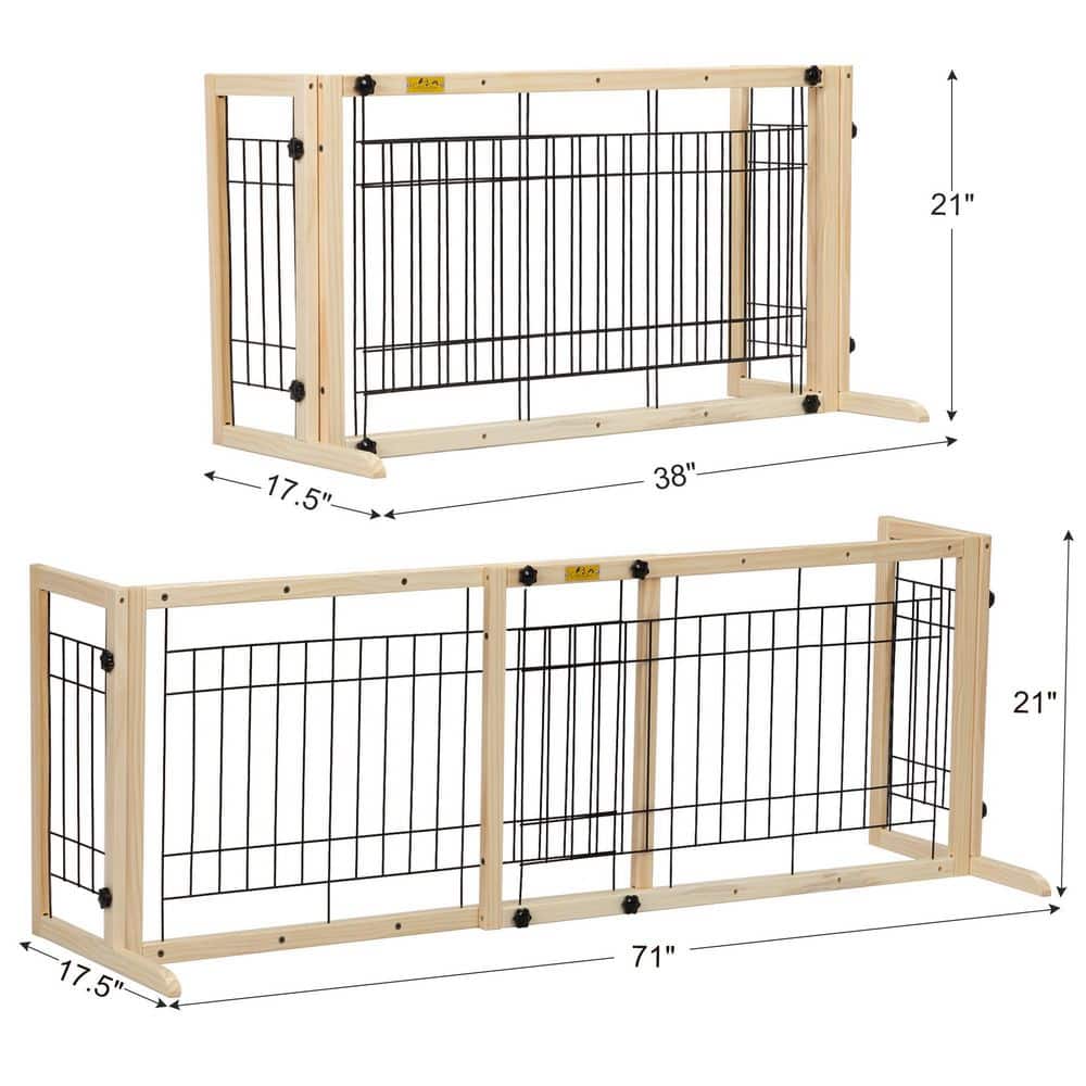 Adjustable Freestanding Beige Wood and Metal Pet Gate
