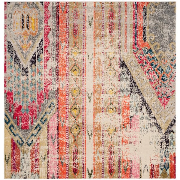 SAFAVIEH Monaco Light Gray/Multi 4 ft. x 4 ft. Square Distressed Area Rug