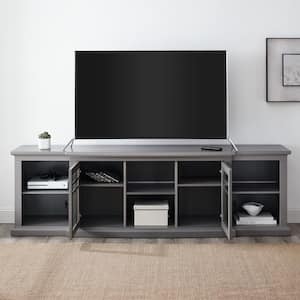 80 in. Grey Transitional Wood and Glass-Door TV Stand with Cable Management (Max tv size 78 in.)