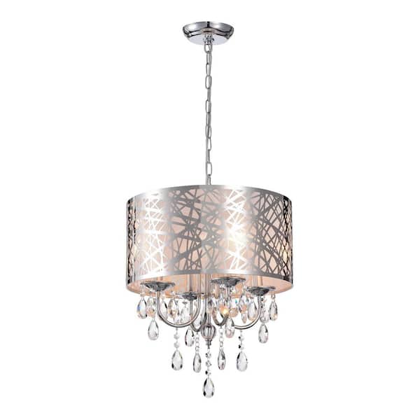 KINWELL Modern 4-Light Chrome Vintage Drum Chandelier with Stainless steel Shade