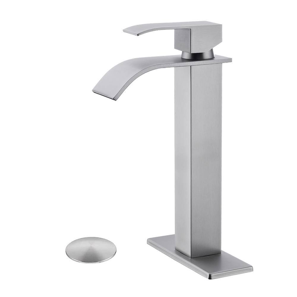 Single Handle Single Hole Bathroom Faucet with Pop-Up Drain Waterfall Spout Bathroom Sink Faucet in Brushed Nickel price history on PriceWatchPro