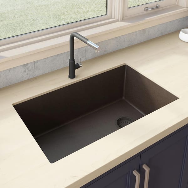 epiGranite 32 in. Undermount SIngle Bowl Kitchen Sink in Espresso Brown Granite Composite with Offset Drain