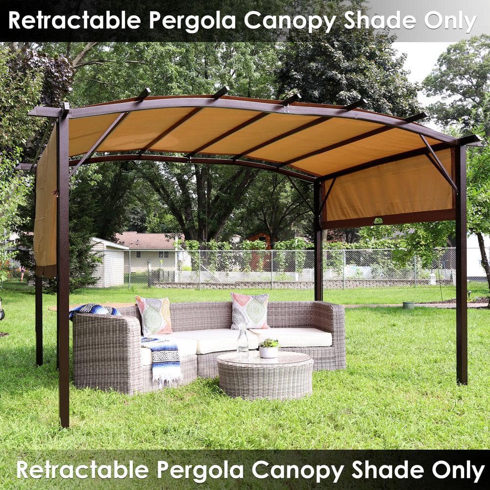 Tan Polyester Retractable Pergola Canopy Shade 9 x 12 ft