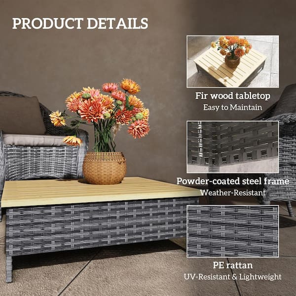 Dracelo 27.6 in. Wood+Paper Round Outdoor Side Table, Gray+Gray RD1390 ...