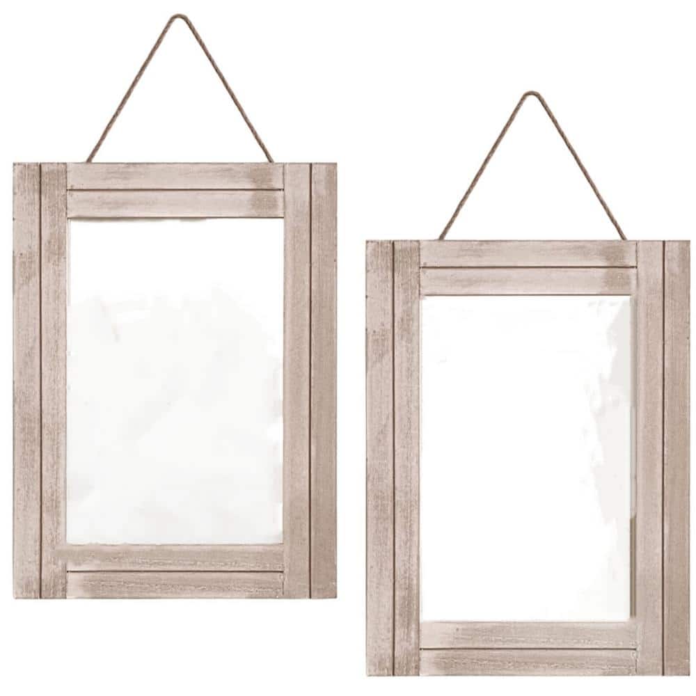 2-Piece Light Brown 15.7 in W x 11.8 in. H Farmhouse Rectangle Wood Framed 