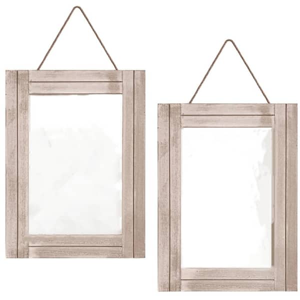 Unbranded 2-Piece Light Brown 15.7 in W x 11.8 in. H Farmhouse Rectangle Wood Framed Mirror