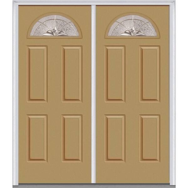 MMI Door 60 in. x 80 in. Heirloom Master Left-Hand Inswing Fan Lite Decorative Painted Fiberglass Smooth Prehung Front Door