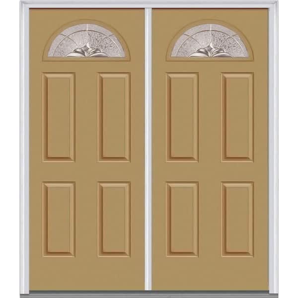 MMI Door 72 in. x 80 in. Heirloom Master Left-Hand Inswing Fan Lite Decorative Painted Fiberglass Smooth Prehung Front Door