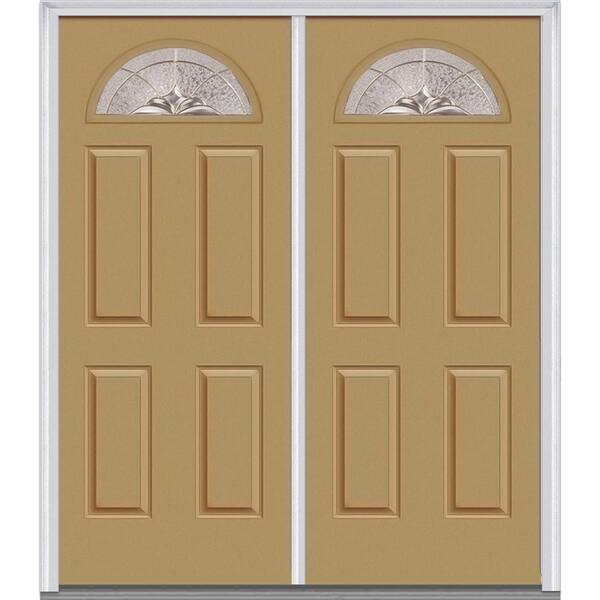 MMI Door 60 in. x 80 in. Heirloom Master Right-Hand Inswing Fan Lite Decorative Glass 4-Panel Painted Steel Prehung Front Door