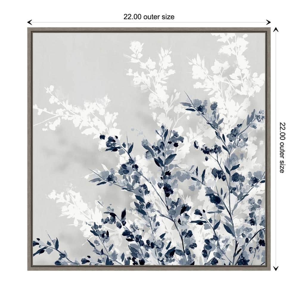 Blue and Gray Botanic-Inspired Framed Canvas Wall Art, 22" x 22"