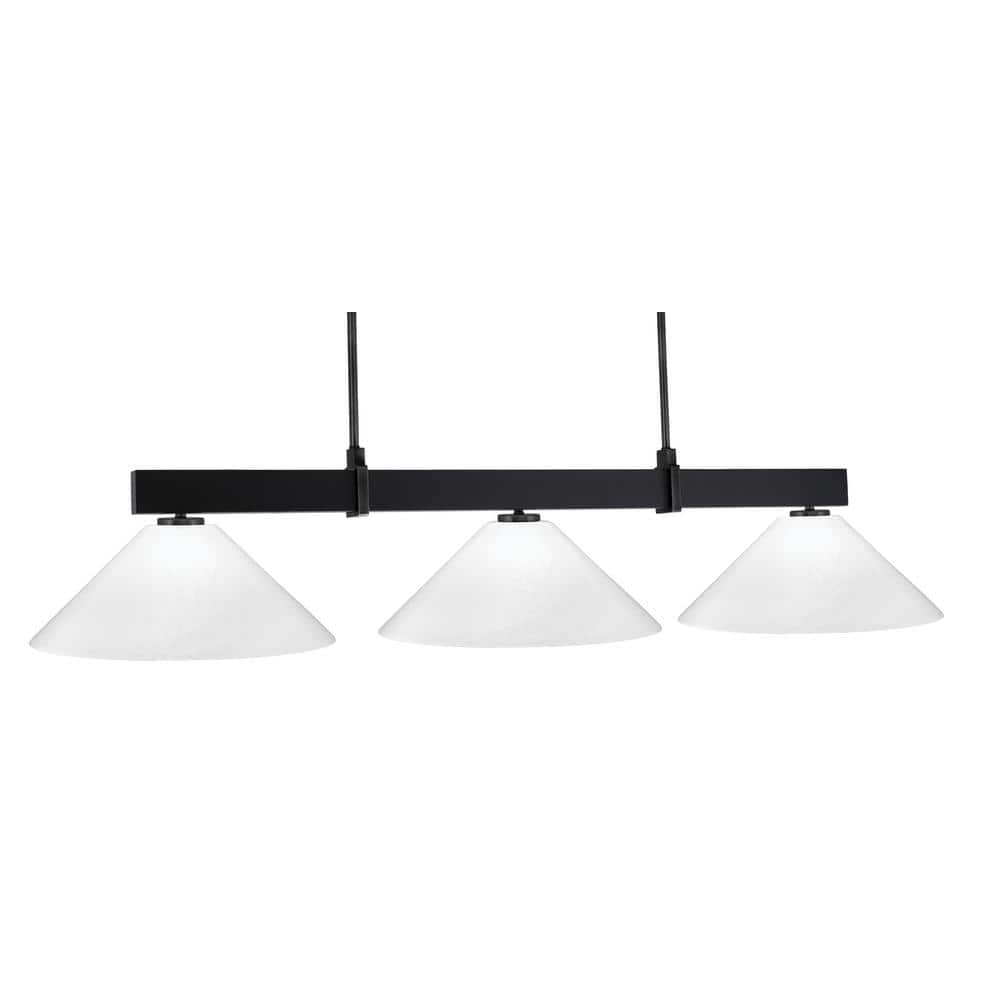 Balmore 3-Light Matte Black Billiard Light with 16 in. White Marble Glass S