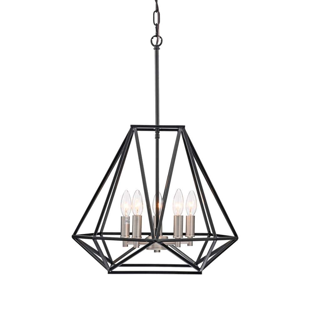 Edvivi Renzo 5Light Matte Black Modern Geometric Cage Chandelier with