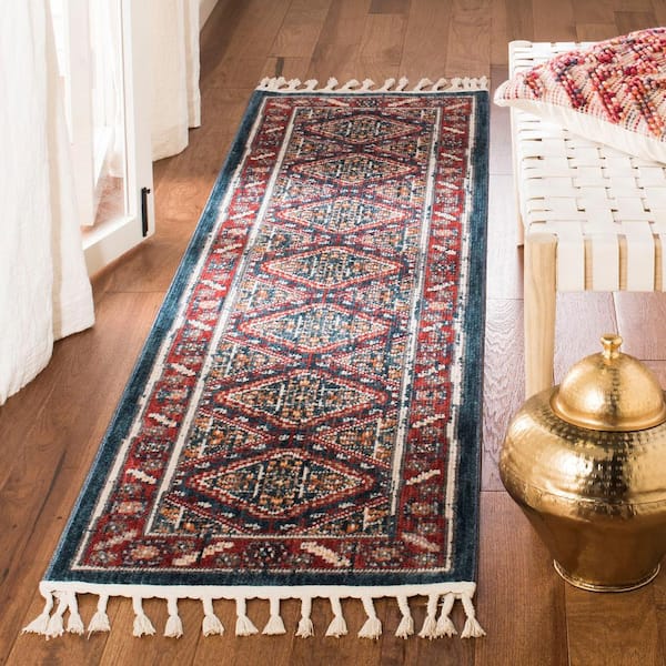 Farmhouse 2 ft. x 12 ft. Ivory/Navy Border Floral Runner Rug
