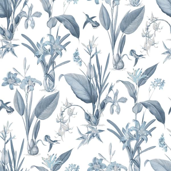 Unbranded Secret Garden White and Blue Beautiful Botantical Non-Woven Paper Non-Pasted Wallpaper Roll (Covers 57.75 sq.ft.)