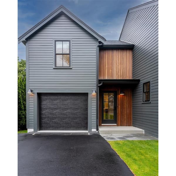 Modern Steel 16 ft x 7 ft Insulated 18.4 R-Value Black Garage Door without Windows