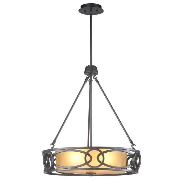 World Imports 3-Light Oil-Rubbed Bronze Pendant with Frosted Amber Glass Shade