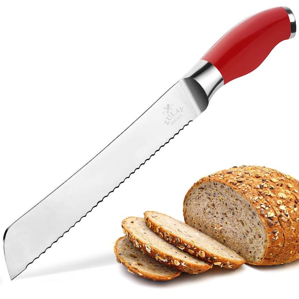 Zulay Kitchen 8 in. Blade Stainless Steel Full Tang Serrated Edge Bread Knife with Rubber Handle