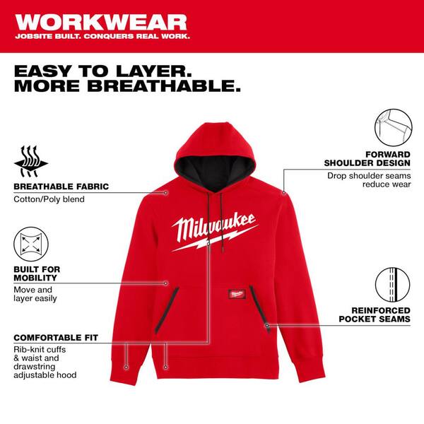 Milwaukee Men's 2X-Large Red Heavy-Duty Cotton/Polyester Long-Sleeve  Pullover Hoodie 350R-2X - The Home Depot