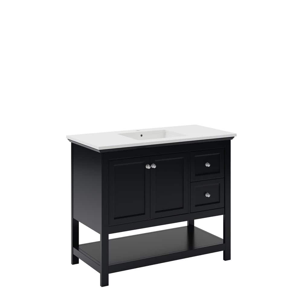 Elegant 42" Black Quartz Top Solid Wood Freestanding Vanity with Sink