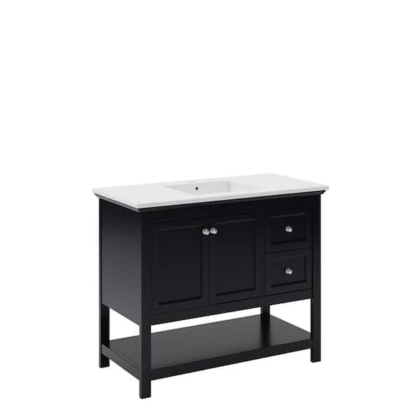 Manchester 40 in. Single Sink Shaker-Style Black Bath Vanity with White Quartz Top and Integrated Sink
