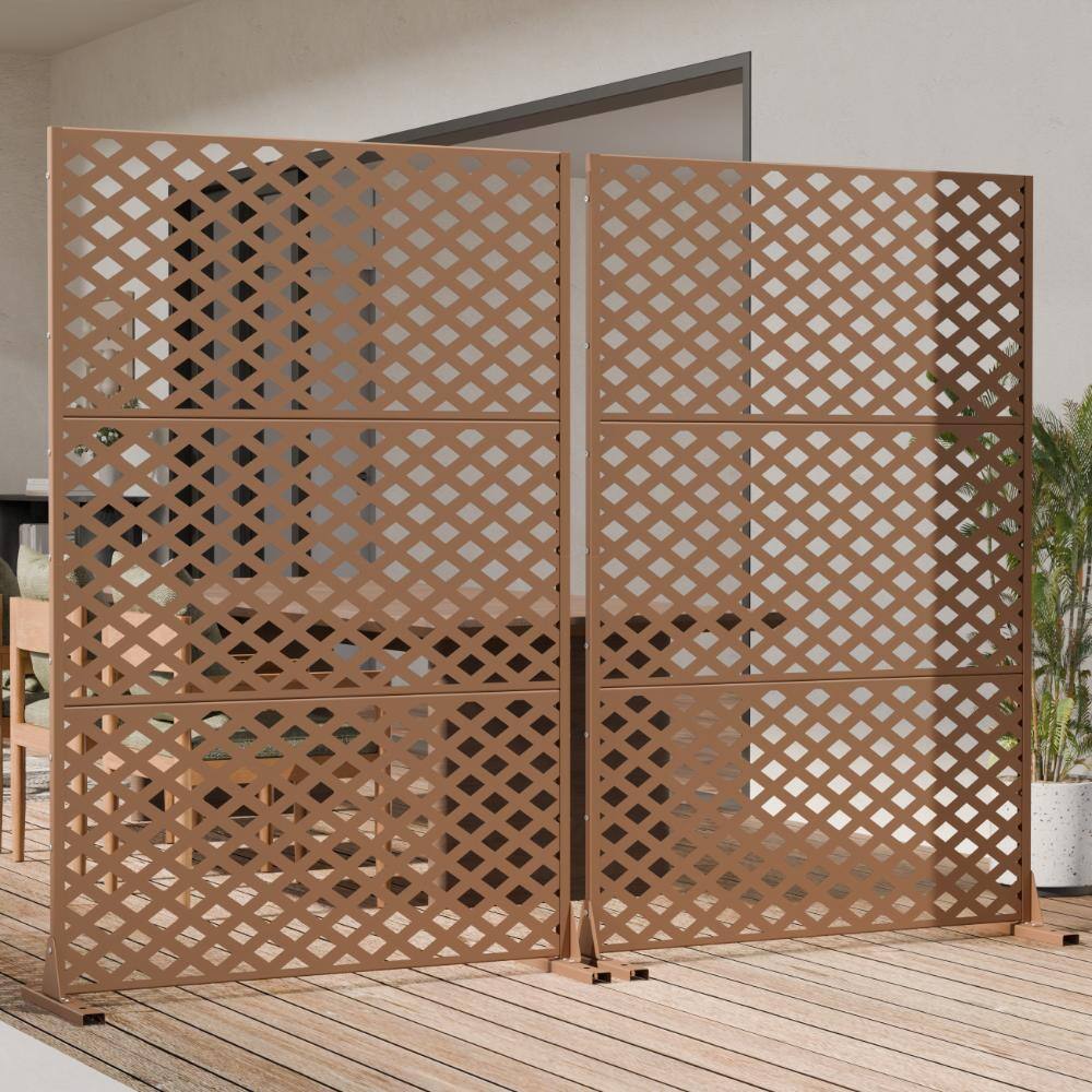 72 in. H x 47 in. W Outdoor Brown Galvanized Steel Decorative Garden Fence Privacy Screen (2-Pack)