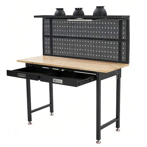 60 in Heavy Duty Workbench 40in. W * 57in. H *22in. D with 1 Drawers, Wood Metal Work Table Mobile Workbench Cabinet