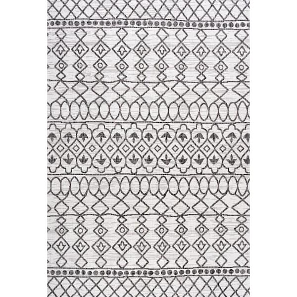 Kafel Modern Bohemian Ivory/Black 5 ft. x 8 ft. Indoor/Outdoor Area Rug