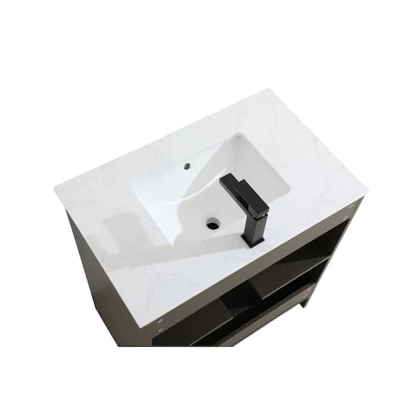 30 in. Single Sink Mocha Brown Bath Vanity with White Engineered Marble Top