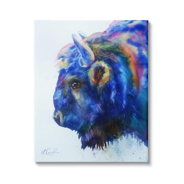 The Stupell Home Decor Collection Unique Vibrant Blue Bison Painting Bold Design By MB Cunningham Unframed Animal Art Print 40 in. x 30 in.