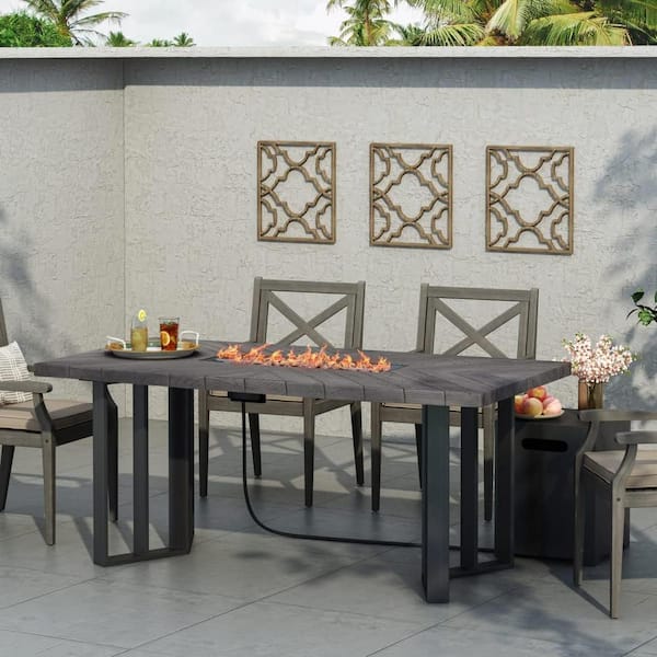 ToolCat 30 in. H x 70 in. W 40,000-BTU Propane  Outdoor Patio Fire Pit Table Concrete Wood-Pattern in Grey