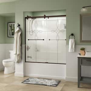 Everly 60 x 58-3/4 in. Frameless Contemporary Sliding Bathtub Door in Bronze with Tranquility Glass