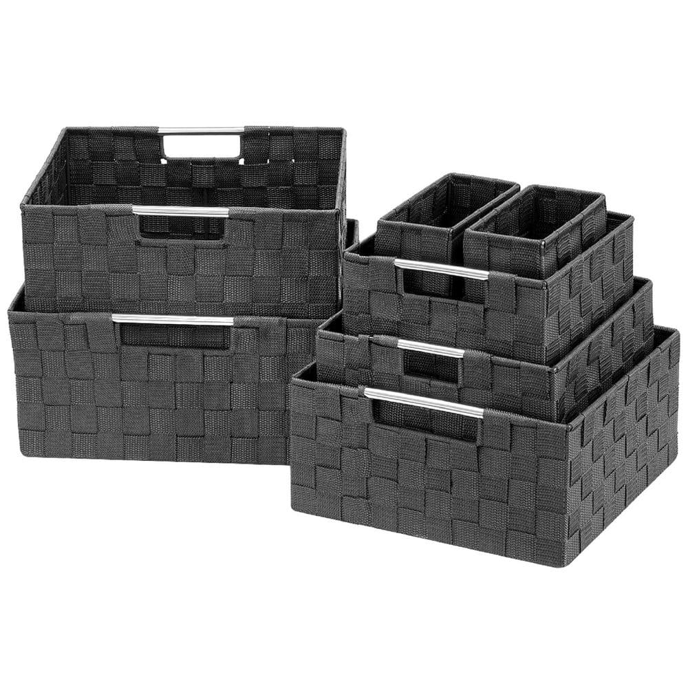 Gray 12.5 in. x 6 in. Polypropylene Decorative Basket (Set of 7), Storage B