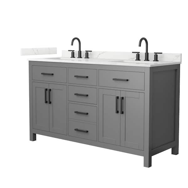 Beckett 60 in. Double Freestanding Dark Gray Bath Vanity with Giotto Quartz Top (Assembled)
