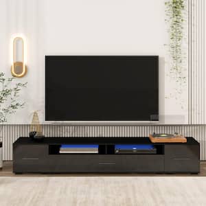 Black Extended Minimalist Design TV Stand Fits TV's up to 93 in. with Color Changing LED Lights
