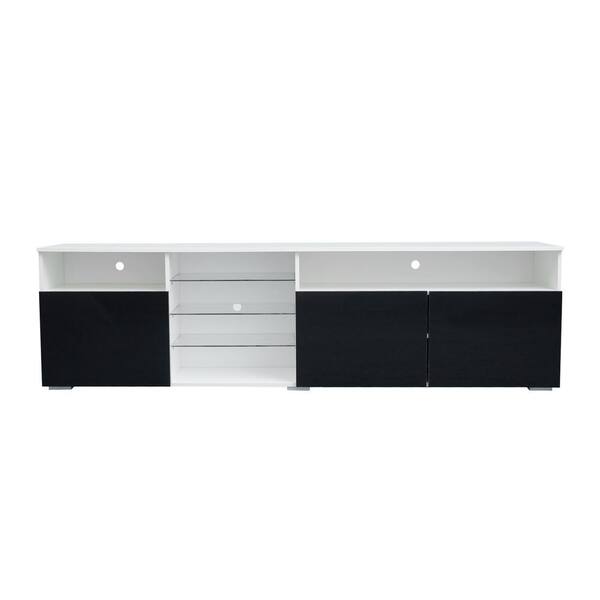 Polibi Modern TV Stand Fits TV's up to 90 in. with TV Stand High Gloss Doors Modern TV Stand LED(White/Black)