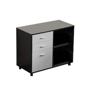 Versatile and Stylish Black Oak and Dark Grey Horizontal Filing Cabinet for Printer Holder with 3 Drawers