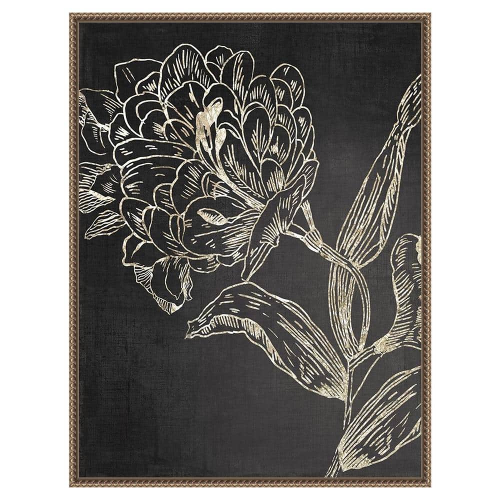Golden Flower Folklore II Bronze Framed Abstract Canvas Art