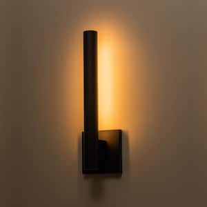 15.25 in. 1-Light Matte Black Dimmable LED Outdoor Hardwired Wall Lantern Sconce with Frosted Glass Diffuser