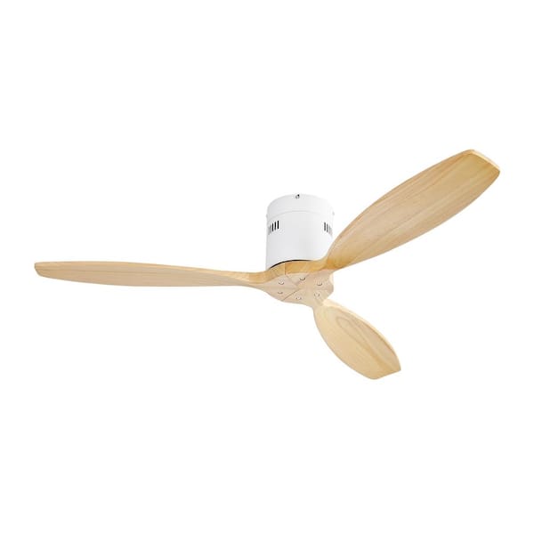 FIRHOT 52 in. Indoor/Outdoor White Solid Wood Blade Ceiling Fan with Remote Control and 6-Speed Reversible DC Motor