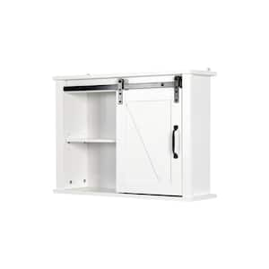 27-in W x 7.8-in D x 20-in H in MDF Ready to Assemble Wall Bathroom Medicine Cabinet in White with Sliding Barn Door