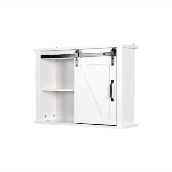 Unbranded 27-in W x 7.8-in D x 20-in H in MDF Ready to Assemble Wall Bathroom Medicine Cabinet in White with Sliding Barn Door