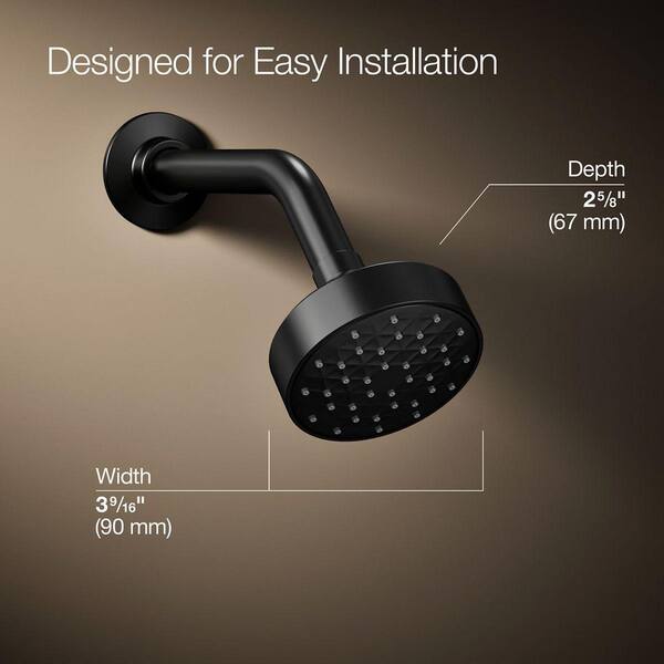 KOHLER Awaken G90 1-Spray Patterns 3.56 in. 1.5 GPM Wall Mount Fixed Showerhead in Matte Black