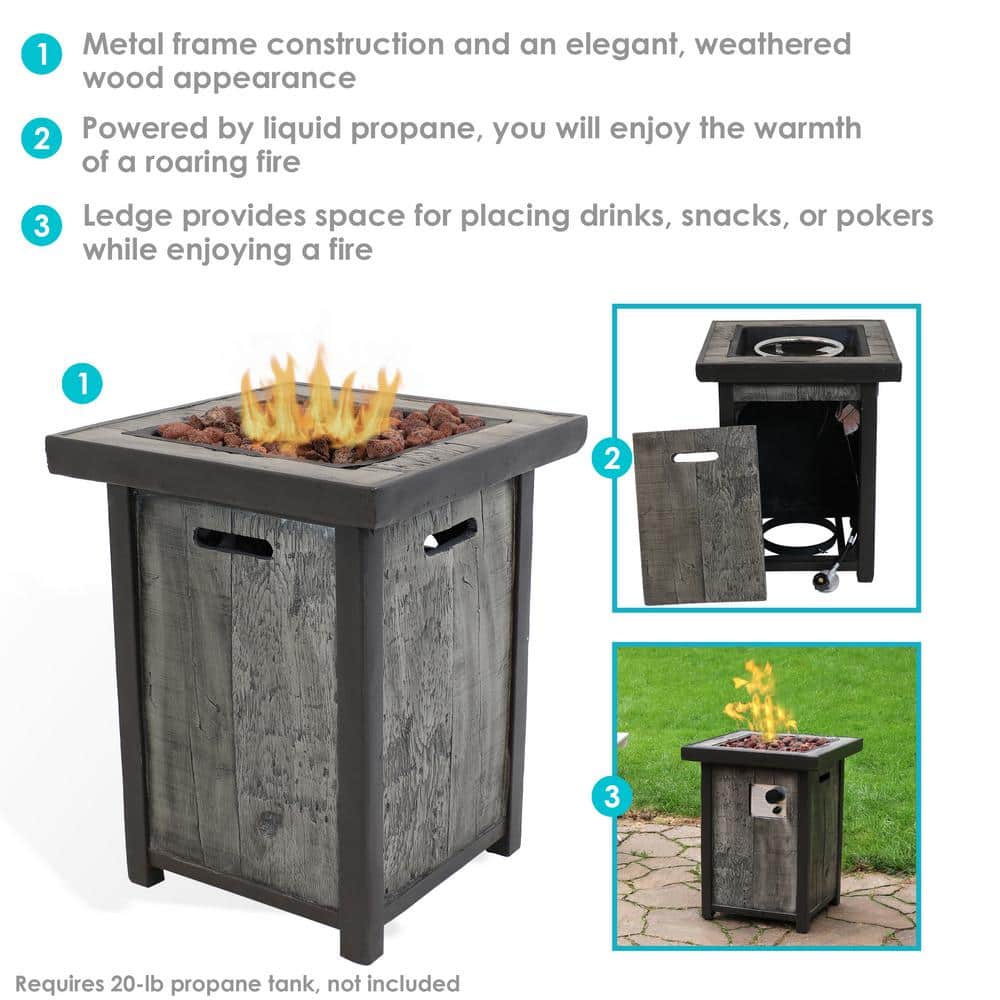 Gray Weathered Wood Look Propane Gas Fire Pit Table