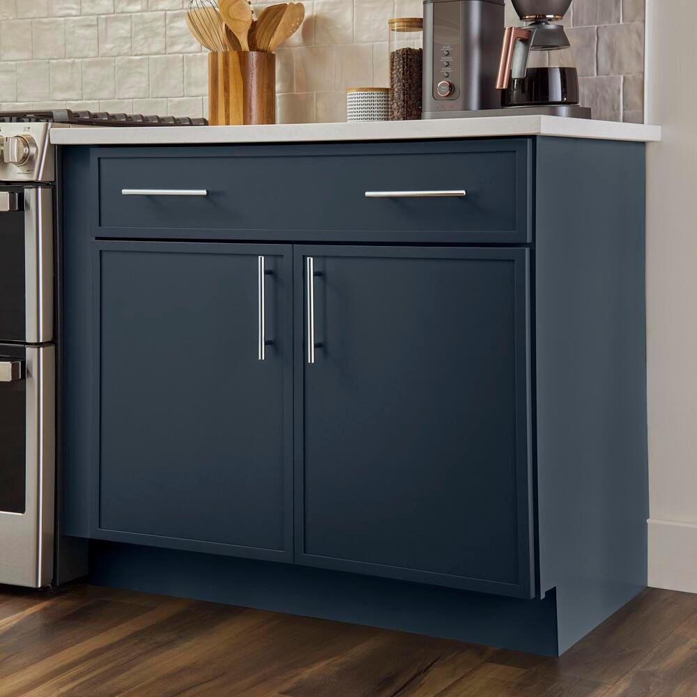 Leyton 27 in. W x 24 in. D x 34.5 in. H Ready to Assemble Plywood Slim Shaker Base Kitchen Cabinet in Ink Blue