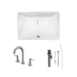 20 in. Undermount Rectangular Bathroom Sink with Overflow Drain in White with 8 in. Widespread Faucet in Brushed Finish