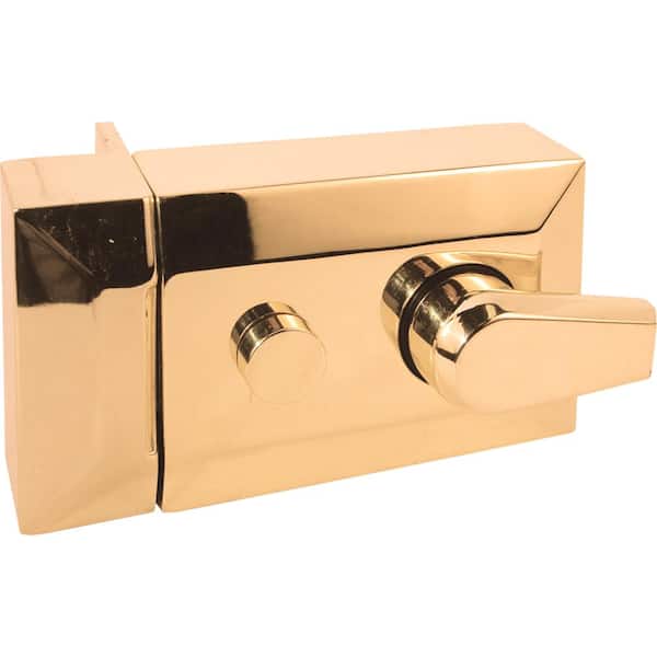 Prime-Line Polished Brass Entry Door and Locking Cylinder Night Latch