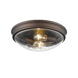 12 in. Wide 2-Light Rubbed Bronze Flush Mount Ceiling Fixture