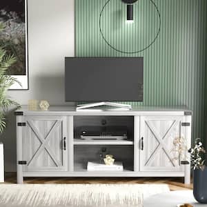 58 in. Farmhouse Gray Wash TV Stand Fits TV's up to 65 in. with Cabinets and Adjustable Shelves