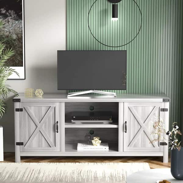 LACOO 58 in. Farmhouse Gray Wash TV Stand Fits TV's up to 65 in. with Cabinets and Adjustable Shelves